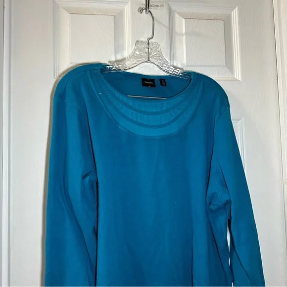 Rafaella Blue/Teal Knit Scoop Neck 3/4 Sleeve Blouse 3X - Picture 5 of 8